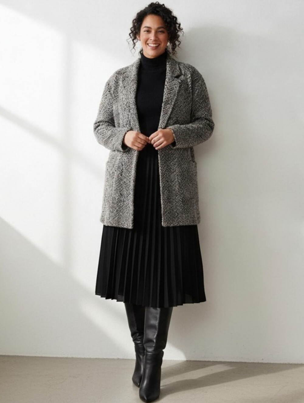 Penningtons 2X Black White Abstract Textured Open Front Jacket Pockets